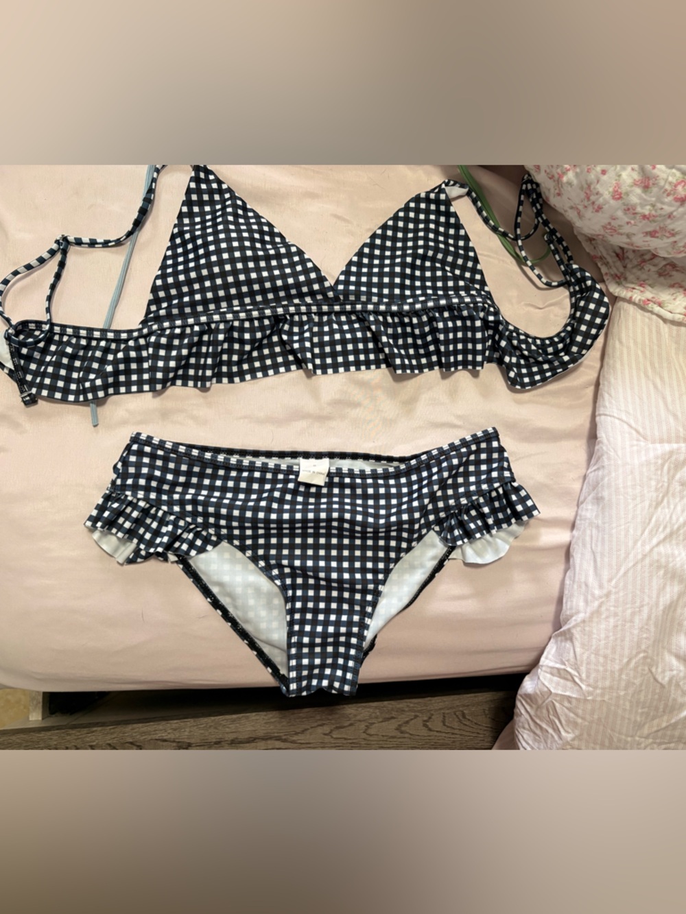 Gingham Ruffle Bikini Set in Black and White